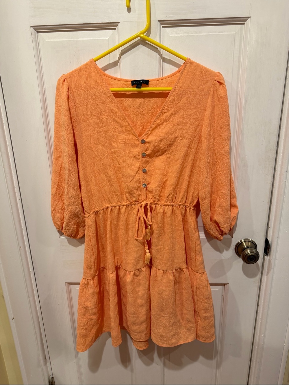 As U Wish Orange V-Neck Tie Waist Dress- Medium